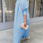 Zeagoo Women's Button Down Maxi Shirts Dress Long Sleeve Collared V Neck Kaftan Loose Long Dress Coat