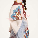 Bohemian Dreams Unique Print High Neck Feather Trim Bell Sleeve Top