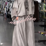 Melissa V-neck Sheer Batwing Sleeve Loose Blouse and Elastic Waist Pocketed Bell Hem Pants Set