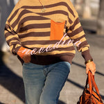 Xander Knit Color-block Stripes Wide Neck Long Sleeve Pocket Relaxed Sweater