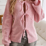 Solid Color Casual Loose Lace-up Knitted Sweater