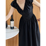 French Waist Halter V-neck Pleated Dress