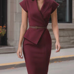 Cap-Sleeve Blazer-Style Midi Dress With Belted Waist