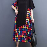 Loose Short Sleeves Multi-Colored Polka-Dot Split-Joint Round-Neck Midi Dresses