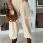 Stylish Denim High Rise Pocket Drawstring Cuffs Lantern Jeans