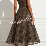 Stardust Plaid and Sequin Bow Patchwork Detail Strapless A-line Midi Dress