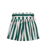 Claudine Striped Heart-shaped Smocked Tank and Raffia Buckle Belted Pocket Bubble Shorts Set