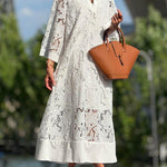 Flower Lace V-Neck Bell Sleeve Loose Midi Dress