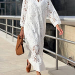 Flower Lace V-Neck Bell Sleeve Loose Midi Dress