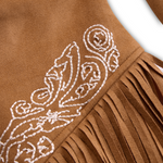 Vintage Western Style Embroidered Tassel Long Sleeve Brown Suede Mini Dress