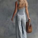 Retro Personality Light Blue Distressed Denim Overalls Jumpsuit
