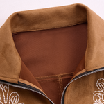 Vintage Western Style Embroidered Tassel Long Sleeve Brown Suede Mini Dress