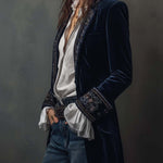 Women’s Vintage Navy Embroidered Longline Jacket