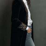 Delphine™ | Black Baroque Print Slim Blazer