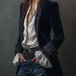 Marguerite | Navy Embroidered Longline Jacket