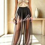 Semi-sheer Mesh Solid Color Mid Rise Patchwork Loose Lantern Pants