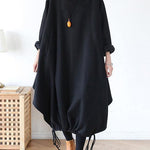 100% hooded asymmetric cotton Wardrobes Work black Maxi Dress