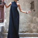 100% navy cotton linen quilting clothes sleeveless patchwork Love Dresses