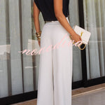 Creative Style High Rise Elastic Waist Pocket Wide Leg Pants