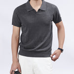 KZZ Summer Solid-Color V-Neck Short-Sleeve Polo Shirt