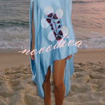 Luisa Satin Floral Print Pleated High-neck Batwing Cutout Sleeve Loose Mini Dress