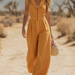 Bohemian Retro Western Lapel Sleeveless Cotton-Linen Jumpsuit