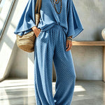 Retro Style Polka Dot Print Batwing Sleeve Top and Elastic Waist Loose Jogger Pants Set