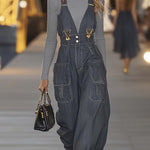 Fashion Personality Loose V-neck Suspender Denim Jumpsuit