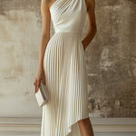 【24-hour shipping out】Elegant High-end Evening Gown White Pleated Sleeveless Midi Dress