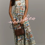 Sea Calling Linen Blend Unique Print Scalloped Detail Back Smocked Pocket Maxi Dress