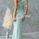 Fashionable Mesh Sleeveless One-shoulder Waist-revealing Maxi Dress