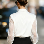 Black Spliced Satin Long-sleeved Loose-fitting Shirt