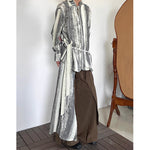 Vintage Tie-dye Ribbon Stand Collar Pleated Shirt