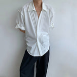 Pleated V-Neck Casual Mid-Length Sleeve Shirt