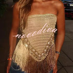 Fashionable Sleeveless Off-shoulder Tassel Hem Strapless Top