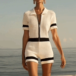 【24-hour shipping out】Breathable Fashion Front Zipper Short Sleeve Knit Shorts Jumpsuit