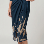 Leya | Long Sleeve Collared Wrap Stripe Pattern Midi Dress