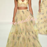 Vita Floral Satin Bow Lace Back Lace-up Crop Tank and Tulle High Rise A-line Maxi Skirt Set