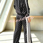 Lucienne Polka Dot Striped Star Print Zipper High Neck Pocket Sporty Jacket