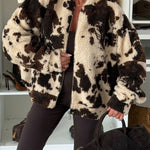 Soft and Fluffy Teddy Bear Fleece Material Contrast Color Long Sleeve Pocket Zipper Coat