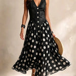 Adeline | Long Denim Dress with Polka Dots