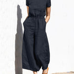 Zeagoo Women's Cotton Linen Wide Leg Jumpsuit