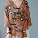 Casual Apricot V Neck Print Shirts Half Sleeve