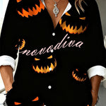 Halloween Shirt Featuring Evil Spirit and Jack-o'-lantern Patterns