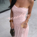 Stylish Three-dimensional Floral Chiffon Patchwork Strapless Elegant Maxi Dress