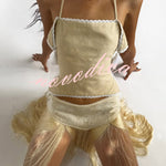 Stylish Halter Neck Lace Up Tassel Pendant Backless Top