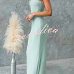 Fashionable Mesh Sleeveless One-shoulder Waist-revealing Maxi Dress