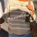 Xander Knit Color-block Stripes Wide Neck Long Sleeve Pocket Relaxed Sweater