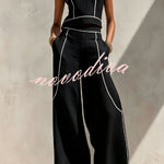Elysia Contrast-Stitch Linen Two-Piece Set