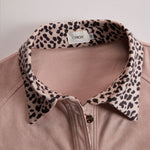 Western Retro Leopard Print Pink Faux Suede Long-Sleeve Shirt